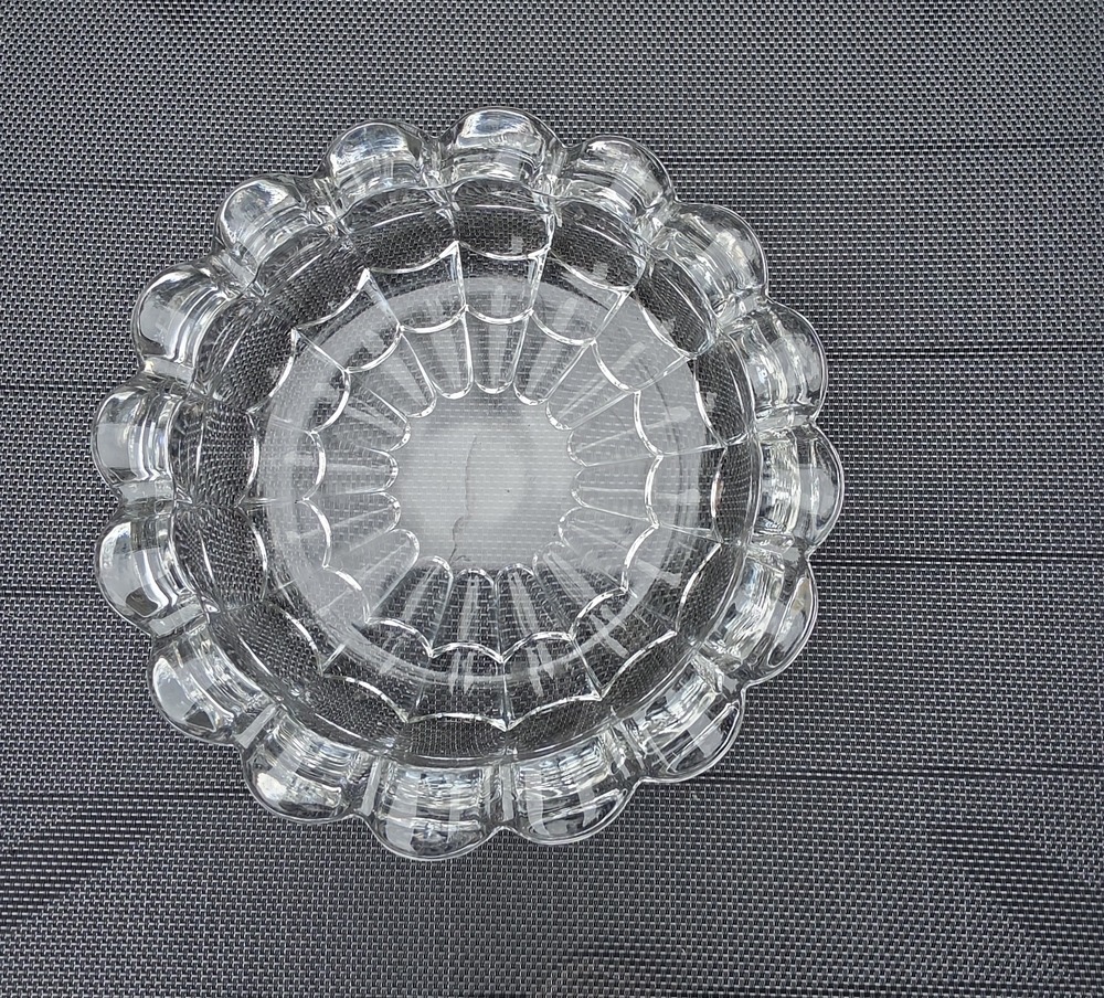 Mid Century Cambridge Cascade Clear Glass Ashtray Heavy Scalloped Edge 8”